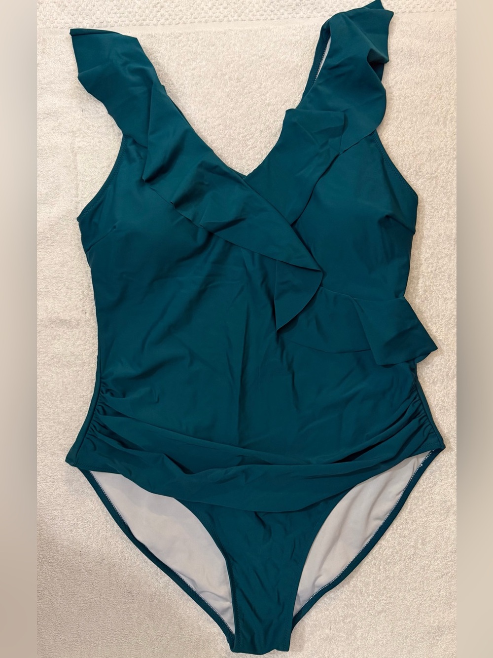 Ruffle Surplice Faux Wrap One-Piece Swimsuit Tummy Control Romantic Wire-Free